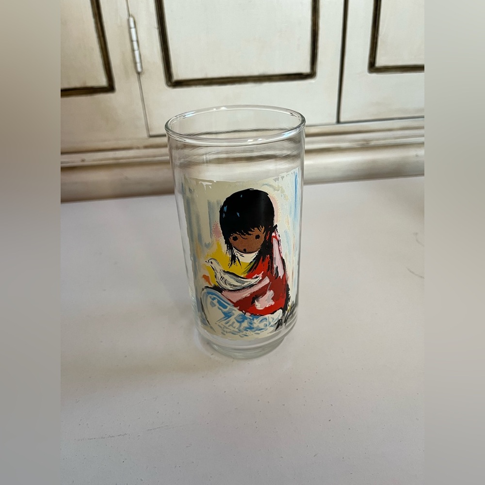 Vintage 10 oz Libbey Glass Children of the Southwest De Grazia 2.5" x 5.5" Dove